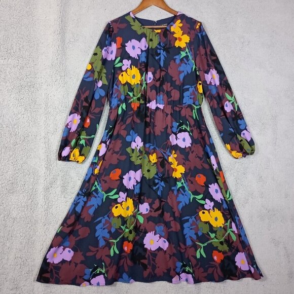 Halogen Dresses & Skirts - Halogen Maxi Dress Women L? Navy Colorful Flowers Balloon Sleeve Peasant Prairie